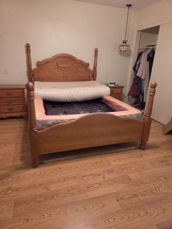 Queen bed frame with waterbed mattress