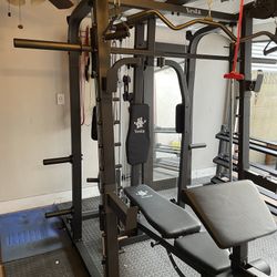Vesta Fitness Smith Machine 2001 w/Bench Attachment | 230lb Bumpers Weights | 7ft Olympic Bar | Fitness | Gym Equipment | FREE DELIVERY 🚚 