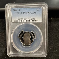2001 S Gem Proof Jefferson Nickel Graded At PR69 With A Deep Cameo R-3