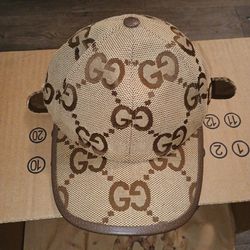 Gucci  Jumbo  GG Canvas  Baseball Cap Camel Ebony  Authentic