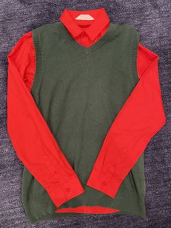 Youth Size L/XL Holiday (red & green) Shirt And Sweater Vest