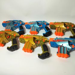 2008 Nerf Lazer Tag Phoenix LTX Set of 6 Guns Blue Gold Laser Tested & Working.