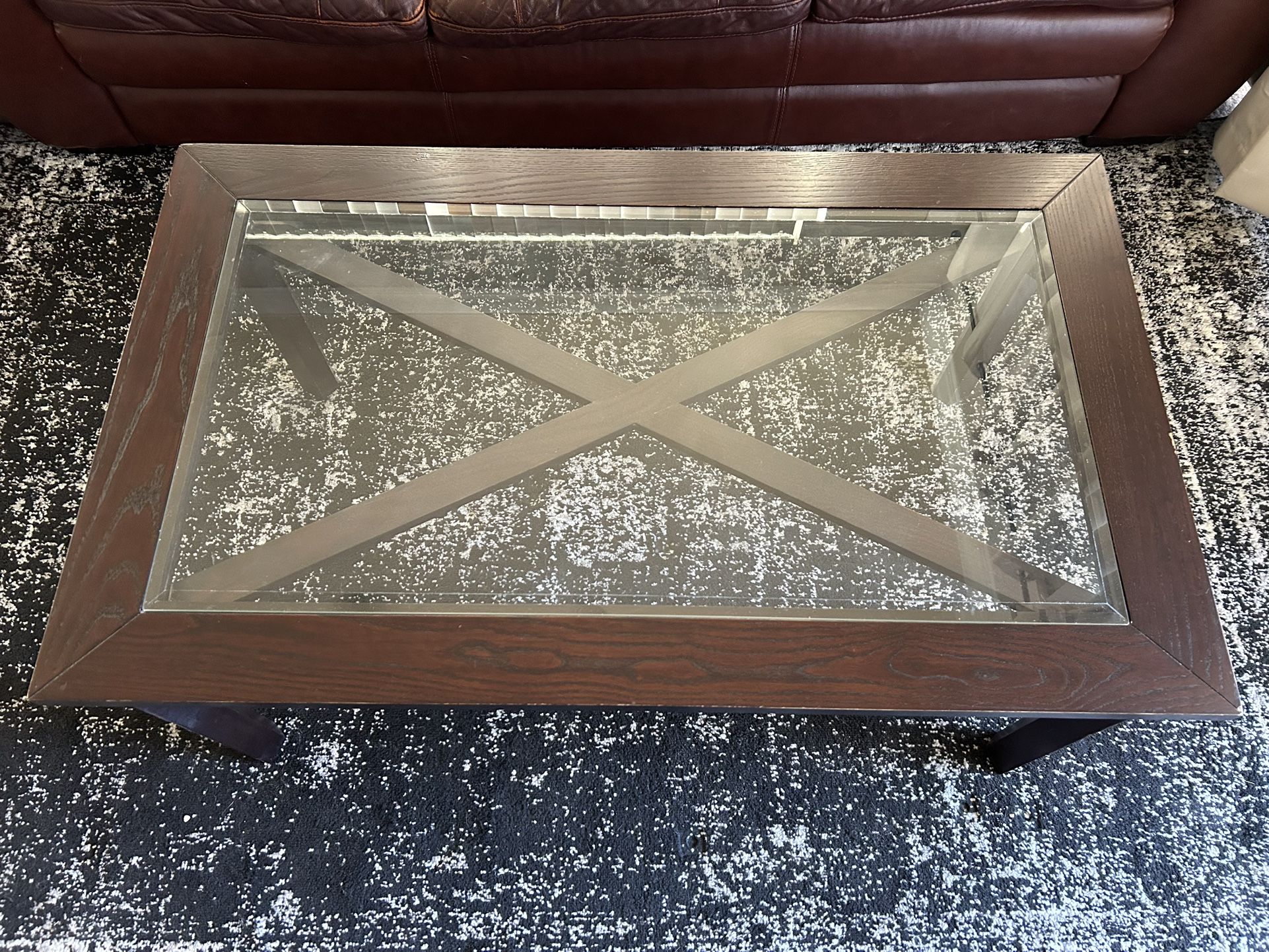 Wood And Glass Coffee Table And Side Table Set