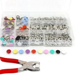 200 Set Metal Snaps Button Kit w Fastener Pliers - Durable Five Claw Buckle Set