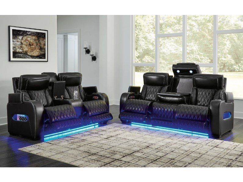 Contemporary Real Leather Power Recliner Sofa w/Air Massage, Heated seats & Much more