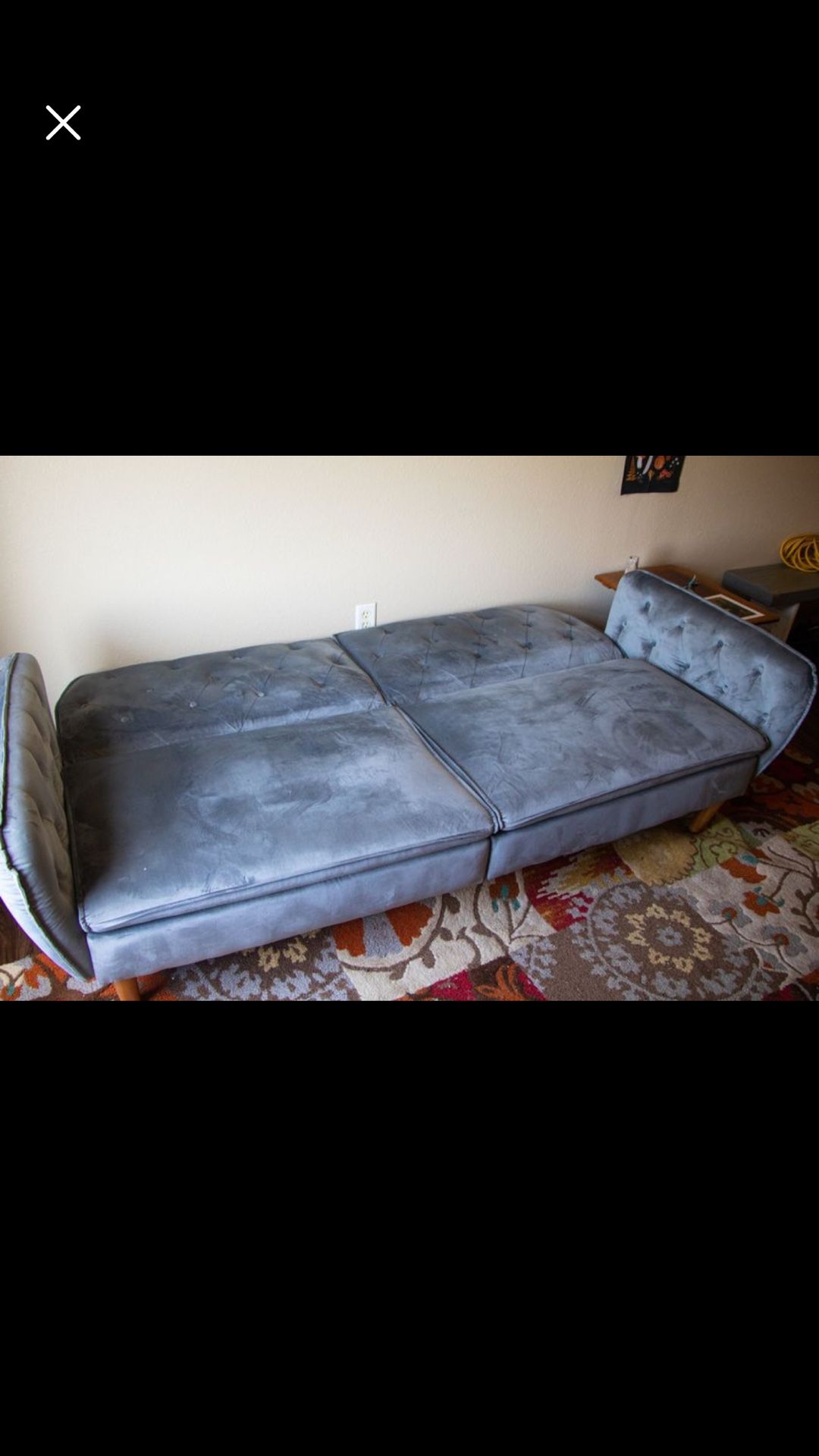 Novogratz Tallulah Memory Foam Futon, Blue Velvet,Width: 83",Depth: 33.5",Height: 32.5",
