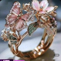 Gold Over Silver Butterfly/ Flower Cz Ring Size 7