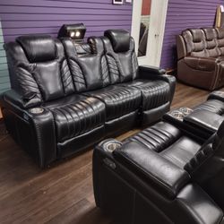New Voice Activated Sofa And Loveseat With Power Recliners Power Headrest Genuine Leather Massage Heated Seats And So Much More