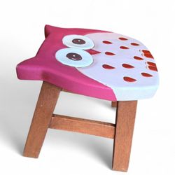 Whimsical wooden owl stool 