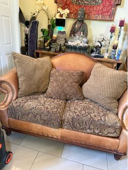 Love seat Leather with fabric antique