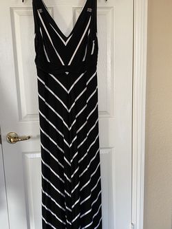 White House Black Market Sleeveless Black and White Striped Long Dress