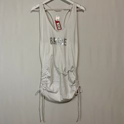 Xhilaration Women’s Bride Ruched Swim Cover Up Racerback Tank White & Silver NWT