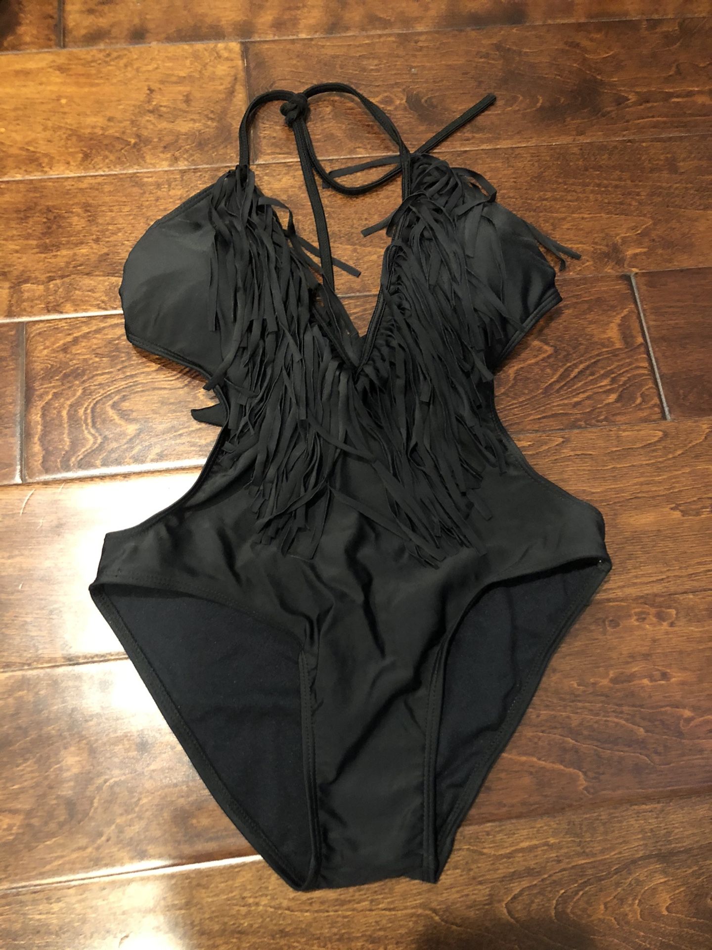 Sexy black fringe monokini size Small