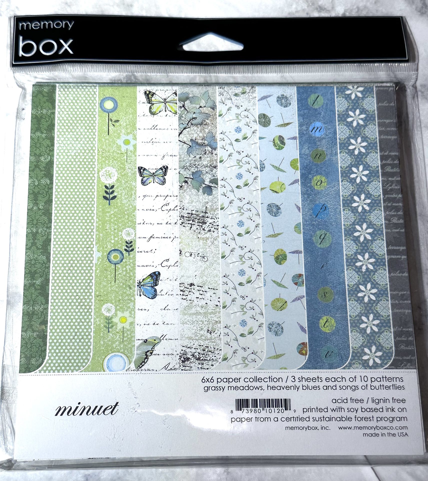 New In Package Memory Box Minuet 30 Sheets of 6x6 Paper 3 Each of 10 Patterns