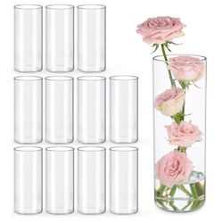 (5555-6) 12pcs Glass Cylinder Vases for Centerpieces | 8 Inch Clear Flower Vase for Wedding Decorations, Floating Candle vases for Dinner Table, Brida
