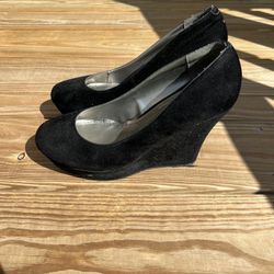 Black Suede Wedge Heels