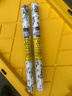 Lot of 2 - Black White Floral Pattern Adhesive Liner by Kittrich Corp. 18" x 9"