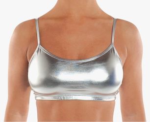 XS Silver Bustier Crop Tube Top Rave Dance Cutout Cami Tank Top
