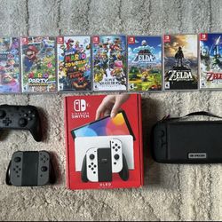  SWITCH OLED WHITE CONSOLE BUNDLE WITH 7 GAMES + ACCESSORIES