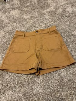 Tan High-Waist Shorts with Front Pockets