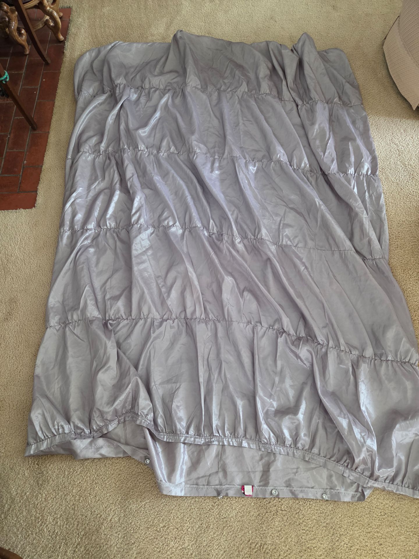 Silver Satin Twin XL Bed Duvet Cover with Rhinestone Buttons