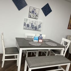 6pc Dining Table & Bench 