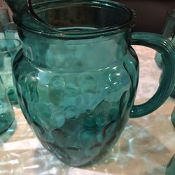 Vintage Mid-Century Retro 18-Piece Green-Blue Pitcher and Glassware Set