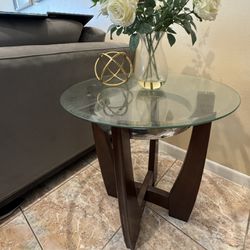 Wooden and glass end table 