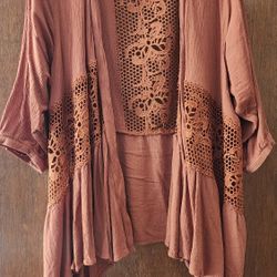 Brown, Short Sleeved Cardigan