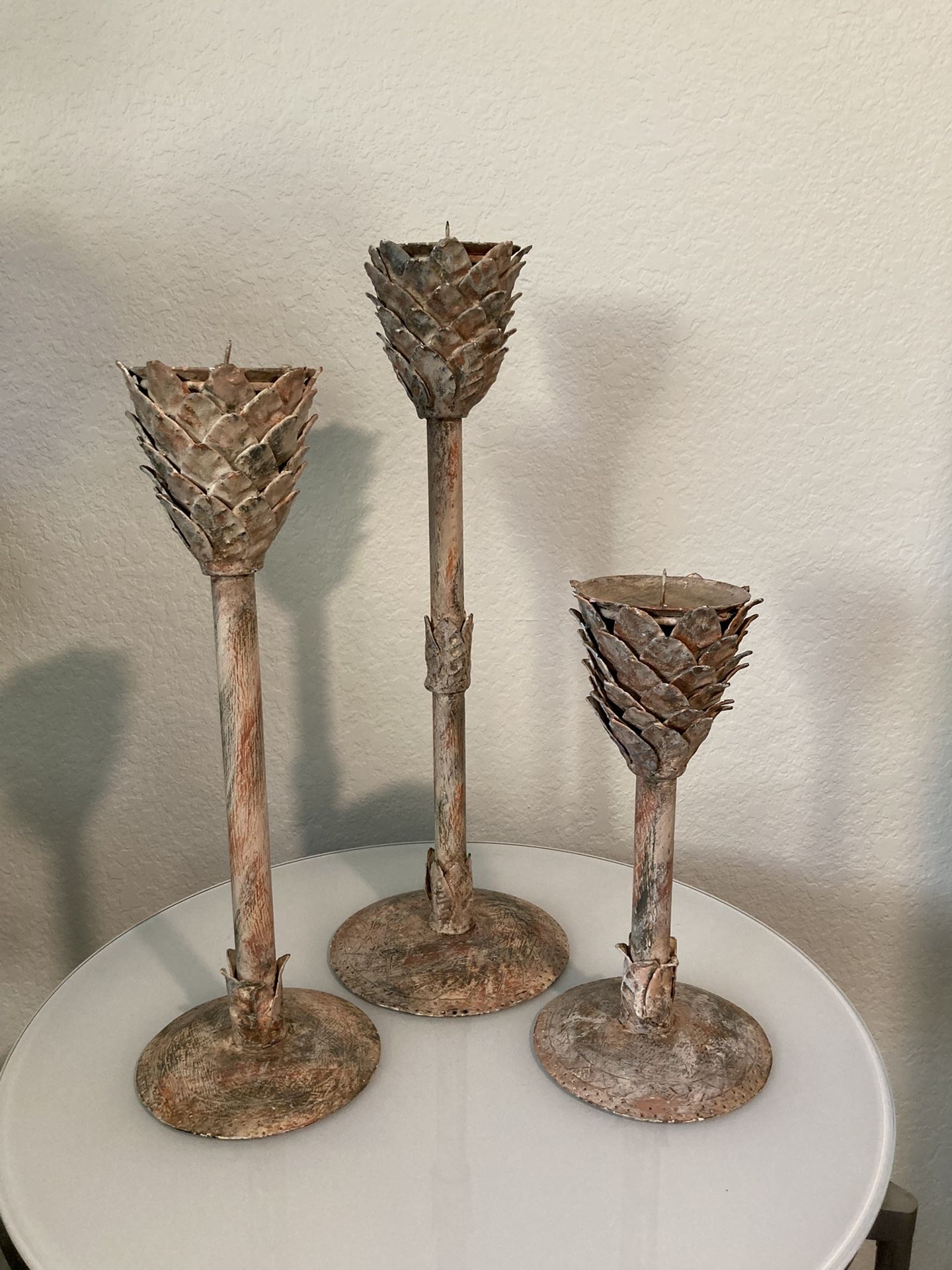 3 Metal Candle Holder Pine Cone Look Rustic Finish