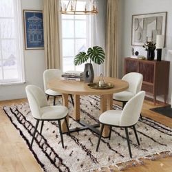 Natural Ash 48" Round Dining Set With Wooden Base, Circle Farmhouse Dining Set, Modern 🌱