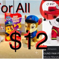 $12 Paw Patrol Bundle, Pup Power Party Book,  Chase Plush, Marshall Plush in great condition