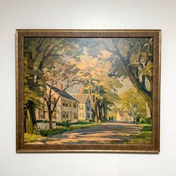 Antique Framed Wall Art Rockport Street Scene Print On Board By Hungarian American Artist Theodore Kautzky 1(contact info removed)