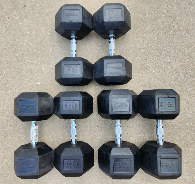 Heavy Rubber Hex Dumbbell Pairs