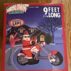 9 ft Long Inflatable Santa on Motorcycle 