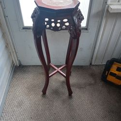 Antique Hand carved Red Wood Chinese Marble Top Hall Table