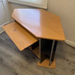 Corner Computer Desk with Keyboard Tray + Shelves — Great for Home Office
