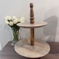 Handmade Wooden Two-Tier Display Stand with White Detailing