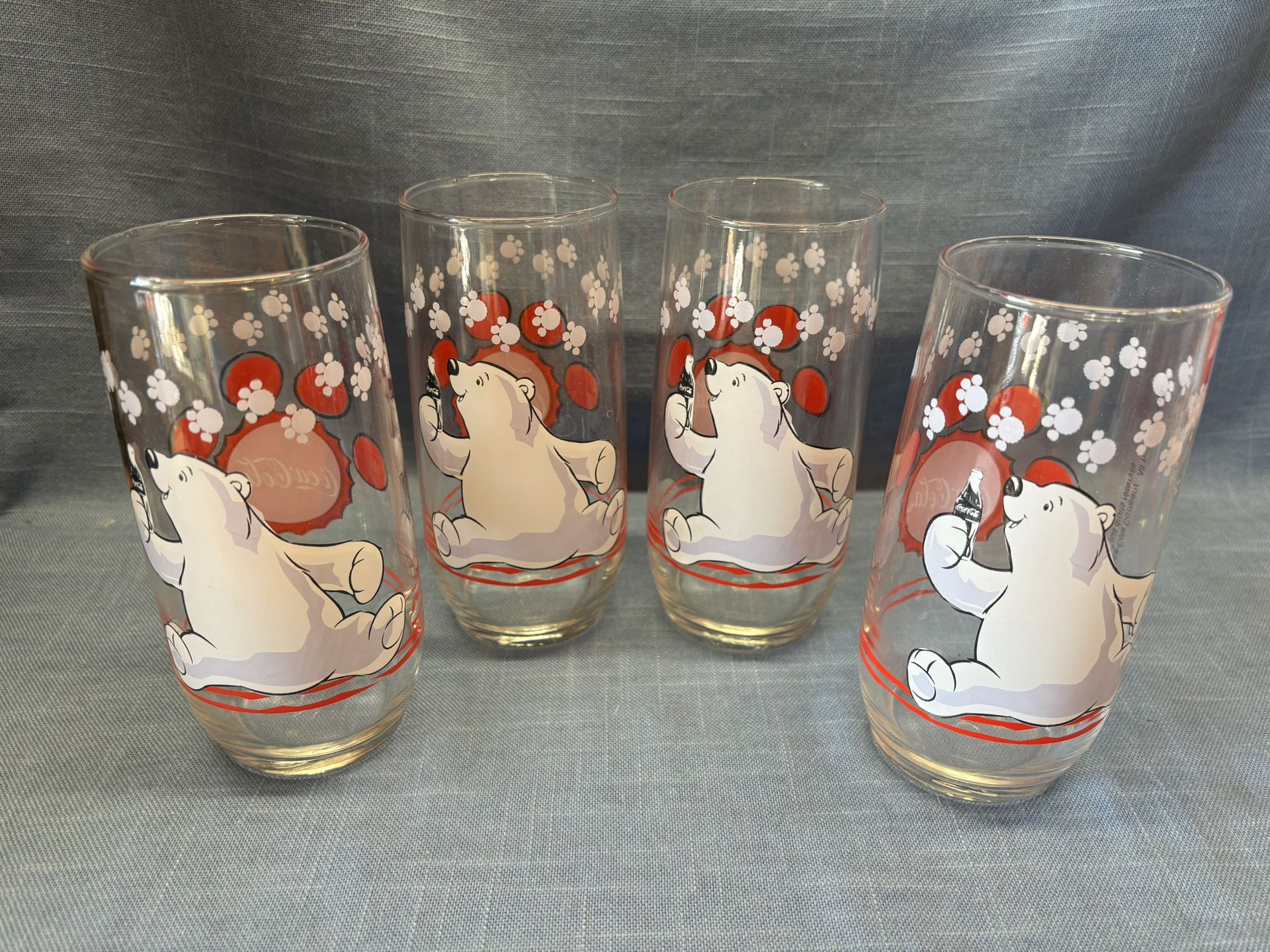  Vintage “Coca-Cola Polar Bear” Glasses (1999) Set of 4 - Great Condition! 