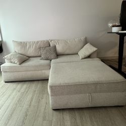 Belinha II 95” Opal-White Sofa + Storage Ottoman – Reversible Cushions, Track Arms