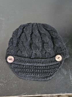 Y2K Merona Cable Wool Knit Cap Black Short Bill Beanie Hat  display picture 3