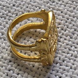 Egyptian Vintage 1976 MMA Gold Plated Double Cartouche Ring Sz 4.75