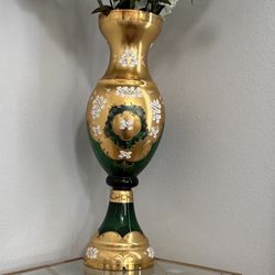 Tall  Antique Vase Gold And Green Color 