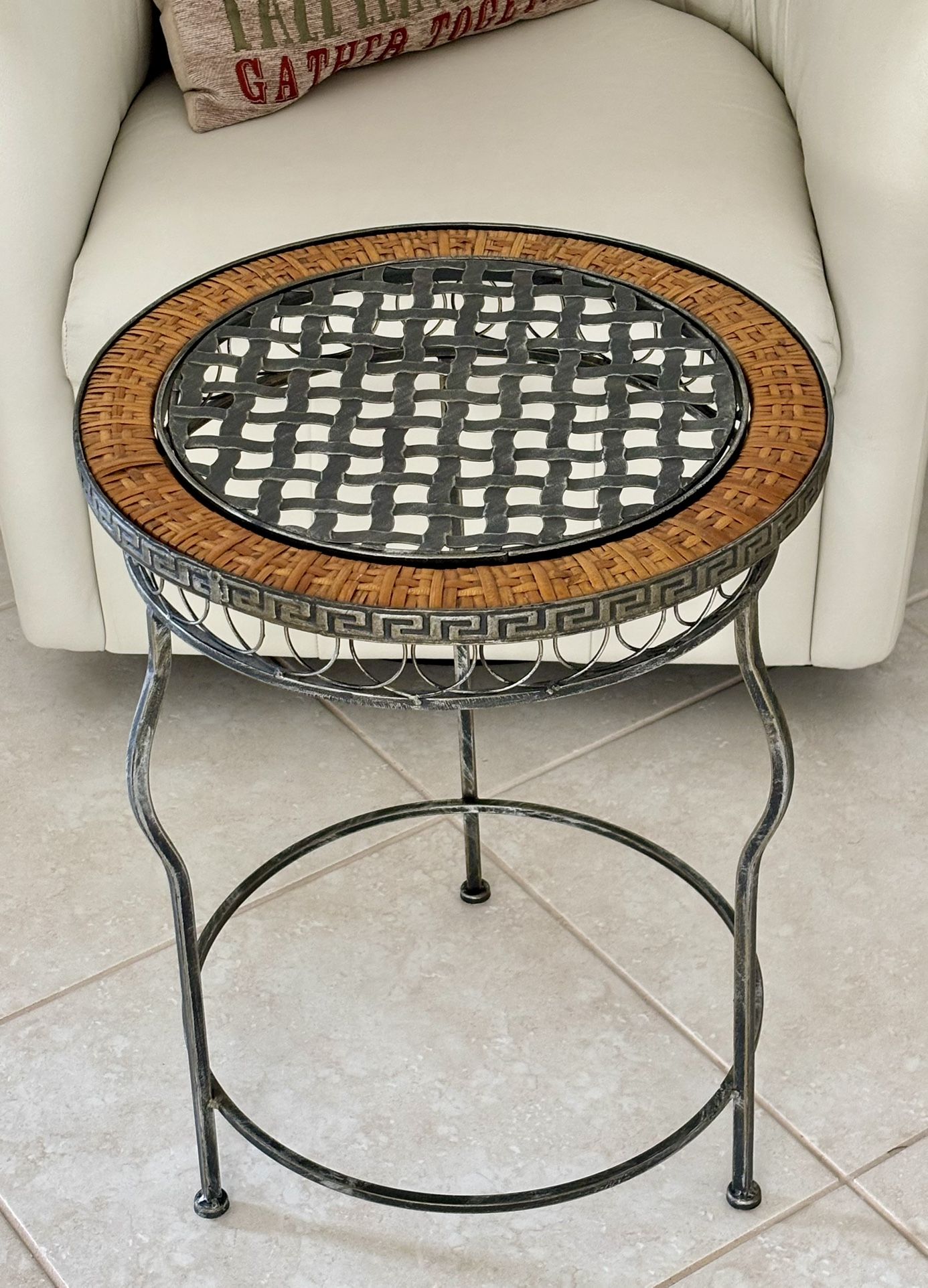 22”H Rattan and Woven Metal Accent Side Table