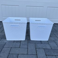 White Plastic Storage Baskets (Set of 2)