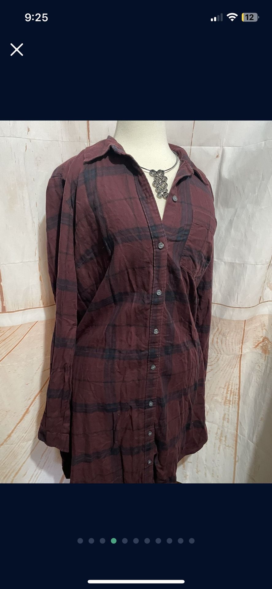Abercrombie And Fitch womens Long cute Burgundy Plaid long sleeve Shirt /dress pajamas Size Large