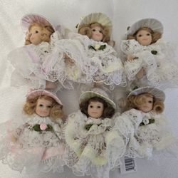 6 Cameo Kids Collection Porcelain Miniature Posable Doll 3" Tall AM Creations