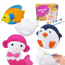 LOVESTOWN squishies Making Kit, 5 PCS DIY Squishies Ocean Animal Squishies Slow Rising Jumbo Animal Paint Your Own Squishies for Birthday Gifts

