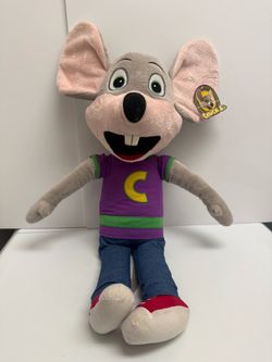 Chuck E. Cheese Jumbo Plush 30" Stuffed Animal Toy Purple Shirt Jeans Open box