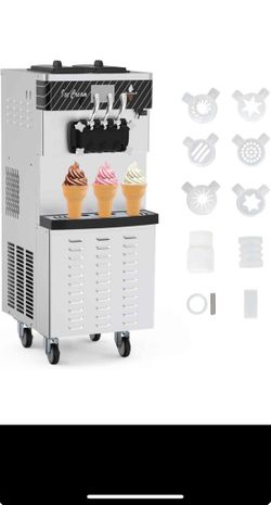 Commercial Ice Cream Machine - 110V 2450W 3 Flavors Soft Serve Ice Cream Machine 5.8 to 7.9 Gallons/